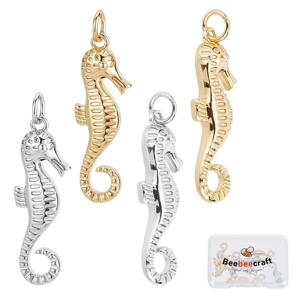 5995 8Pcs/Box 2 Colors Sea Horse Charms 18K Gold& Platinum Plated Brass